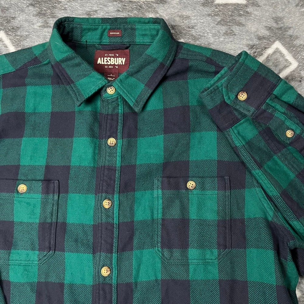 Alesbury Green Navy Buffalo Check Flannel Shirt Mens Large Regular SUH332245
